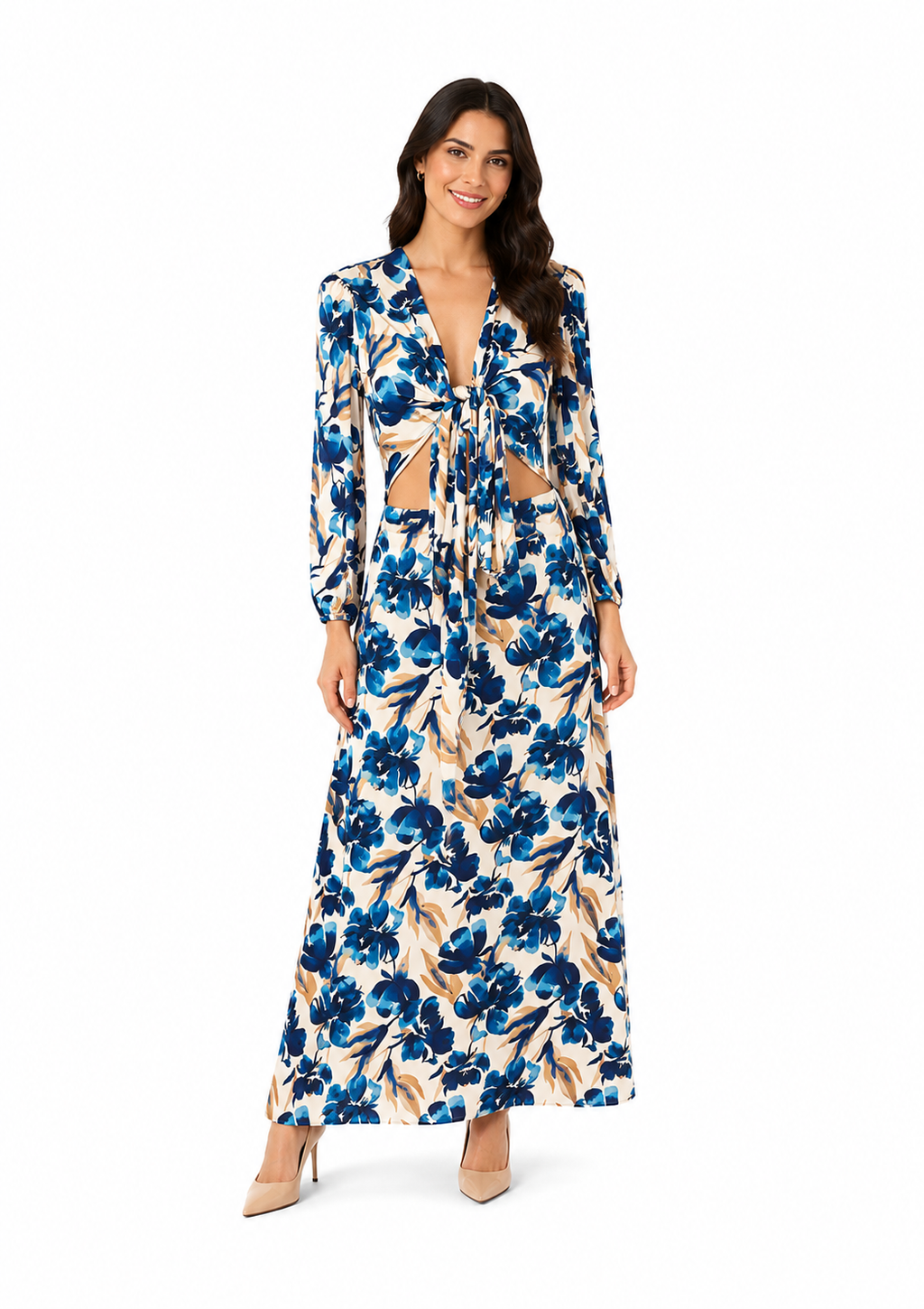 Arriendo de Vestido middie con mangas y estampado de flores de azules