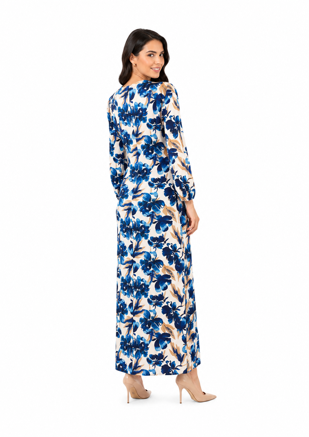 Arriendo de Vestido middie con mangas y estampado de flores de azules