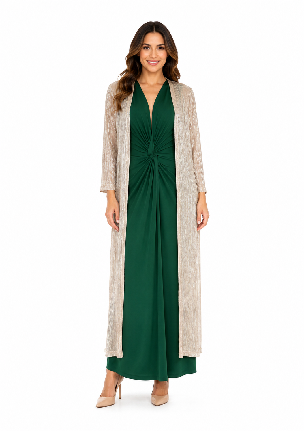 Arriendo de Kimono largo plateado con brillos