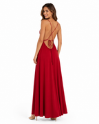 Arriendo de Vestido rojo claro largo escote en V espalda cruzadada