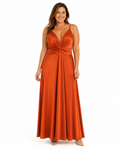 Arriendo de Vestido largo Terracota con nudo en busto marca Lova