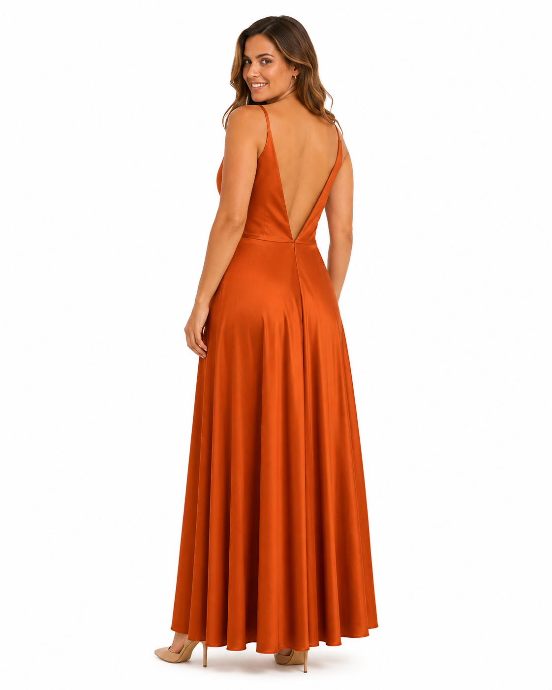 Arriendo de Vestido largo Terracota con nudo en busto marca Lova