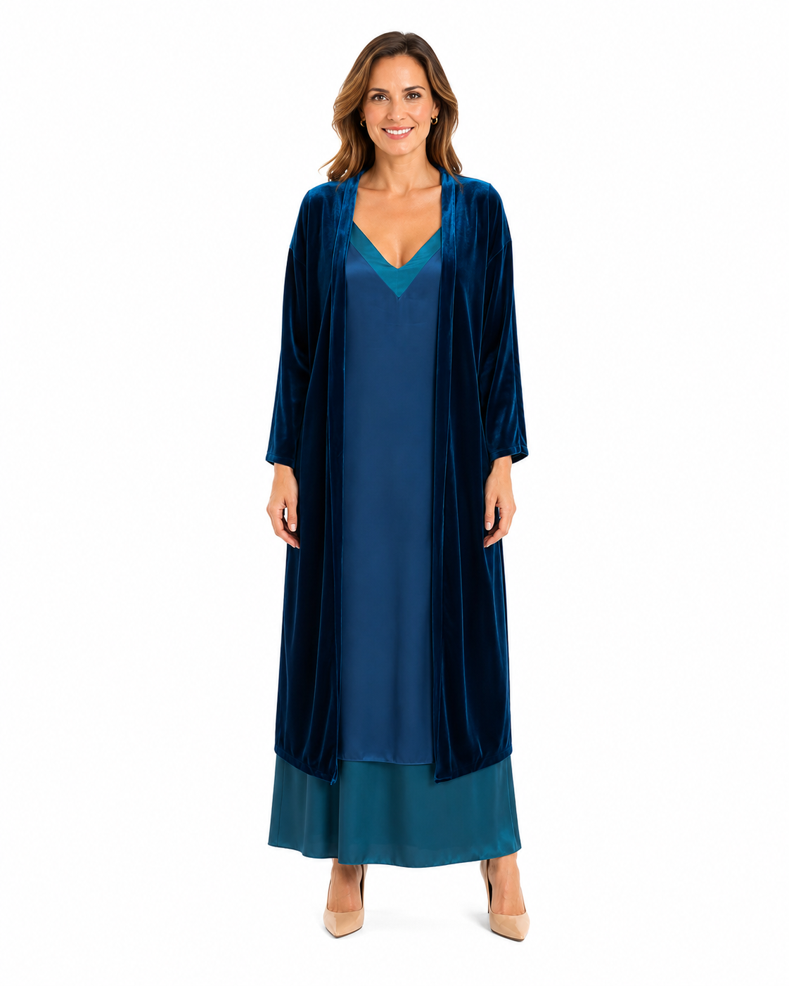 Arriendo de Kimono tericopelo celeste largo
