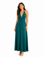 Arriendo de Vestido largo debut turquesa escote en V amarre al cuello