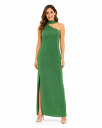 Arriendo de Vestido largo verde asimétrico con tira a cuello