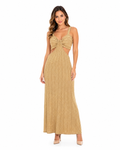 Arriendo Vestido largo dorado tejido con cut out en abdomen