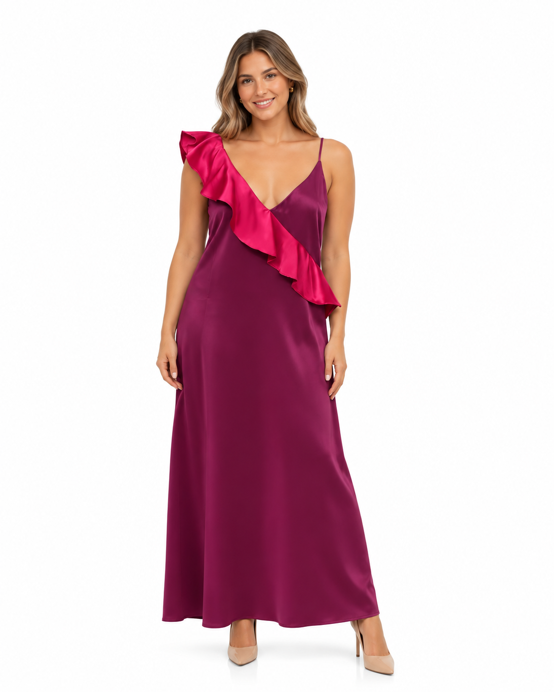 Arriendo de vestido largo de seda colección CDP