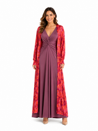 Arriendo de Kimono makia de seda alegra estampado fucsia naranjo y lila