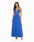 Arriendo de vestido azul cut out largo