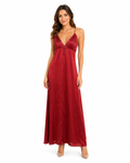 Arriendo de Vestido largo rojo italiano largo con mostacillas doradas rarabaris
