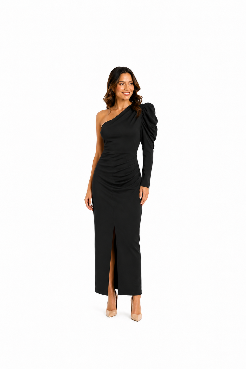 Arriendo de Vestido Negro midi de un hombro tipo español largo