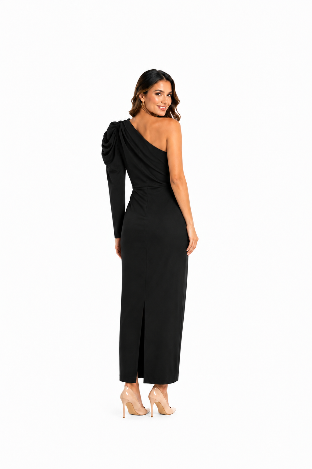Arriendo de Vestido Negro midi de un hombro tipo español largo