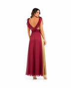 Arriendo de Vestido largo dorado ROCA con burdeo madrina