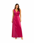 Arriendo de Vestido largo rosado y fucsia dos colores cruzado amarre a un lado