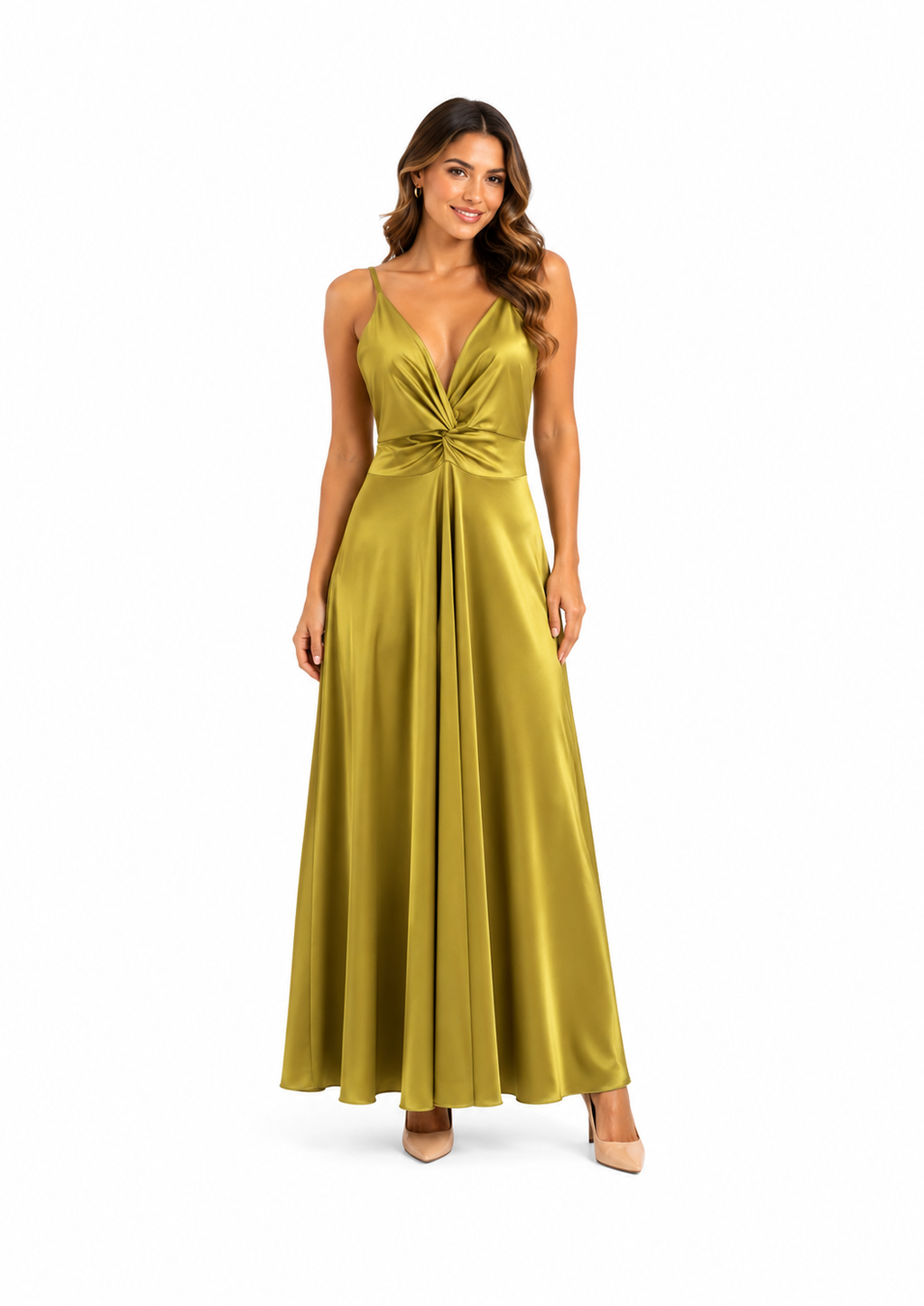 Arriendo de Vestido largo de lycra pesada con nudo en frente color pistacho
