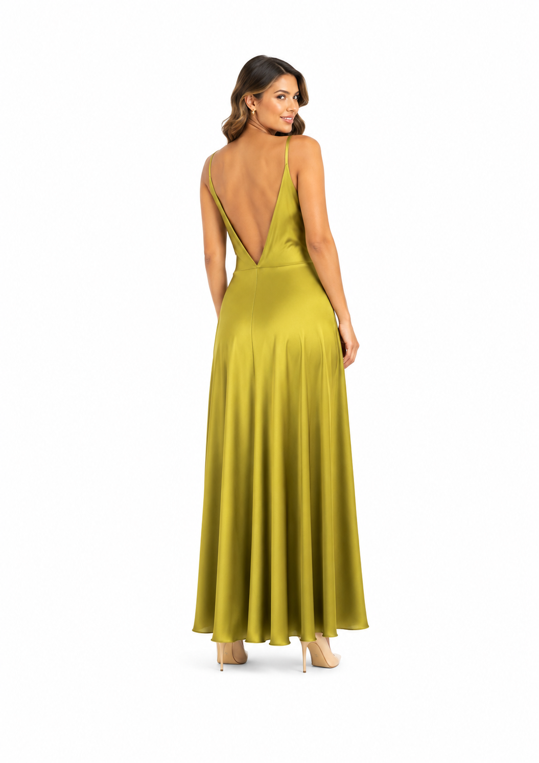 Arriendo de Vestido largo de lycra pesada con nudo en frente color pistacho