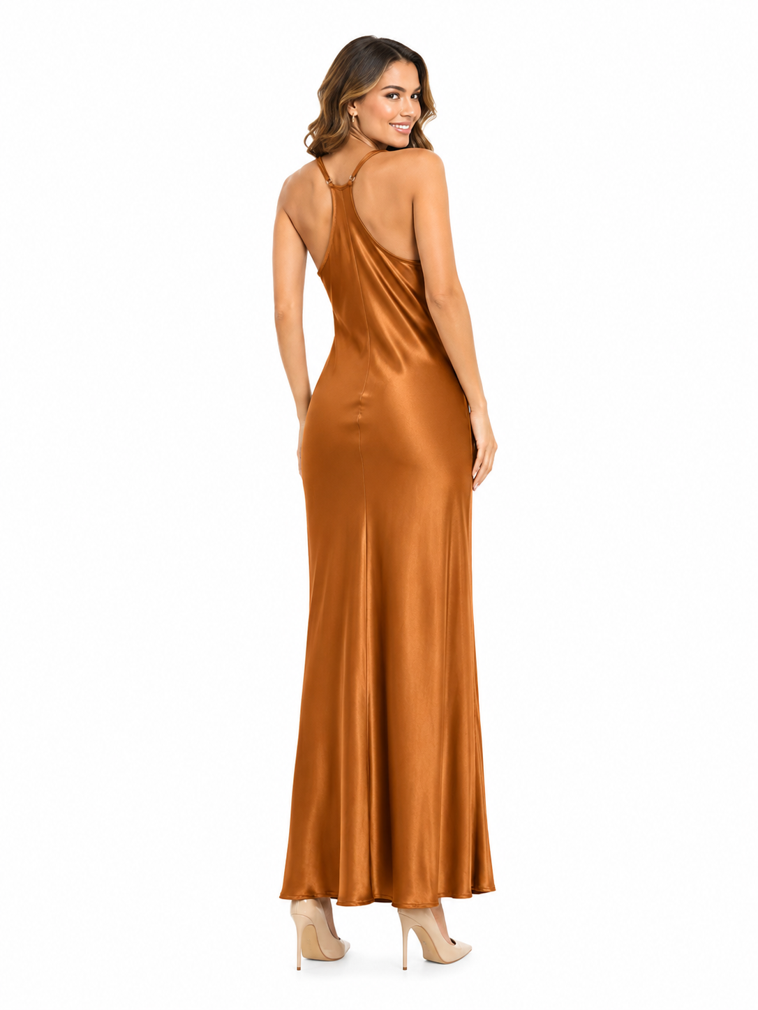 Arriendo de Vestido color cobre largo marca alaniz