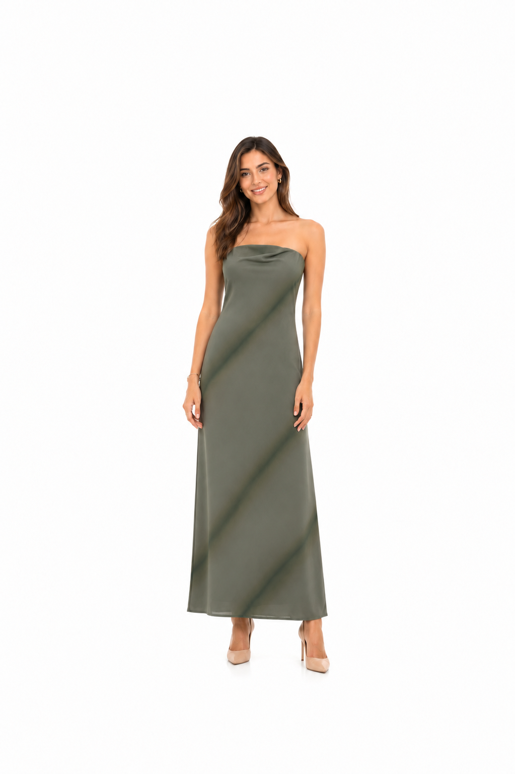 Arriendo de Vestido largo strapless verde Stradivarius