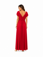 Arriendo de vestido largo rojo con manguitas de lycra