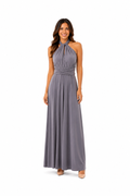 arriendo de vestido largo multiforma gris