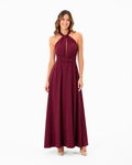 Arriendo de vestido largo de lycra multifromas largo burdeo concho vino
