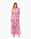 Vestido largo rosado con blanco floreado