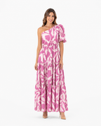 Vestido largo rosado con blanco floreado