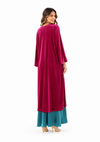 Arriendo de abrigo kimono fucsia terciopelo