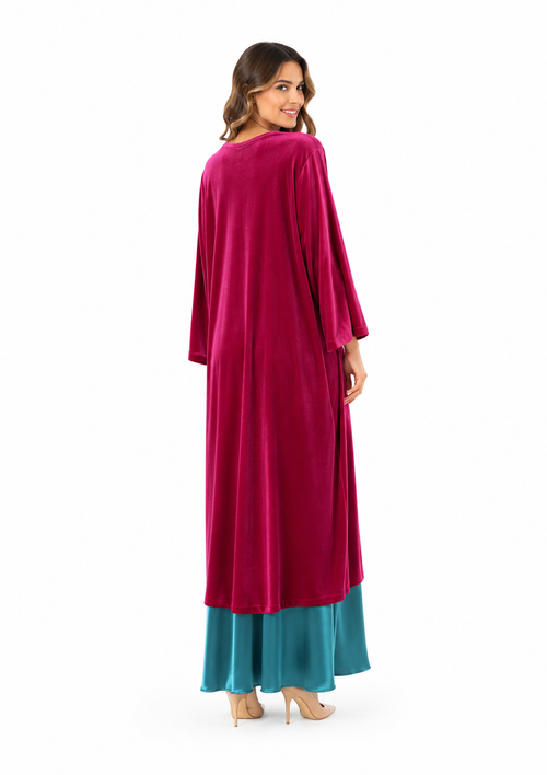 Arriendo de abrigo kimono fucsia terciopelo