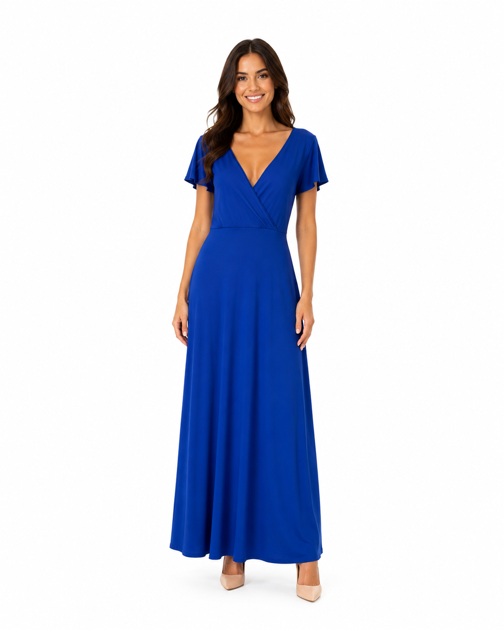 Arriendo de vestido largo con mangas azul rey