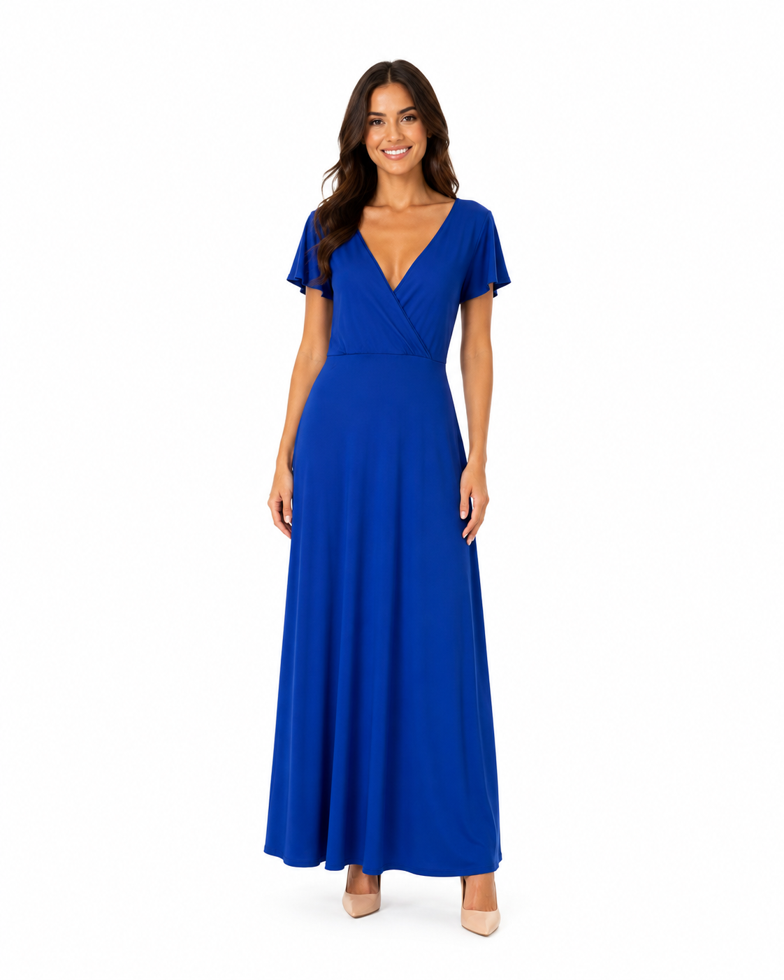 Arriendo de vestido largo con mangas azul rey