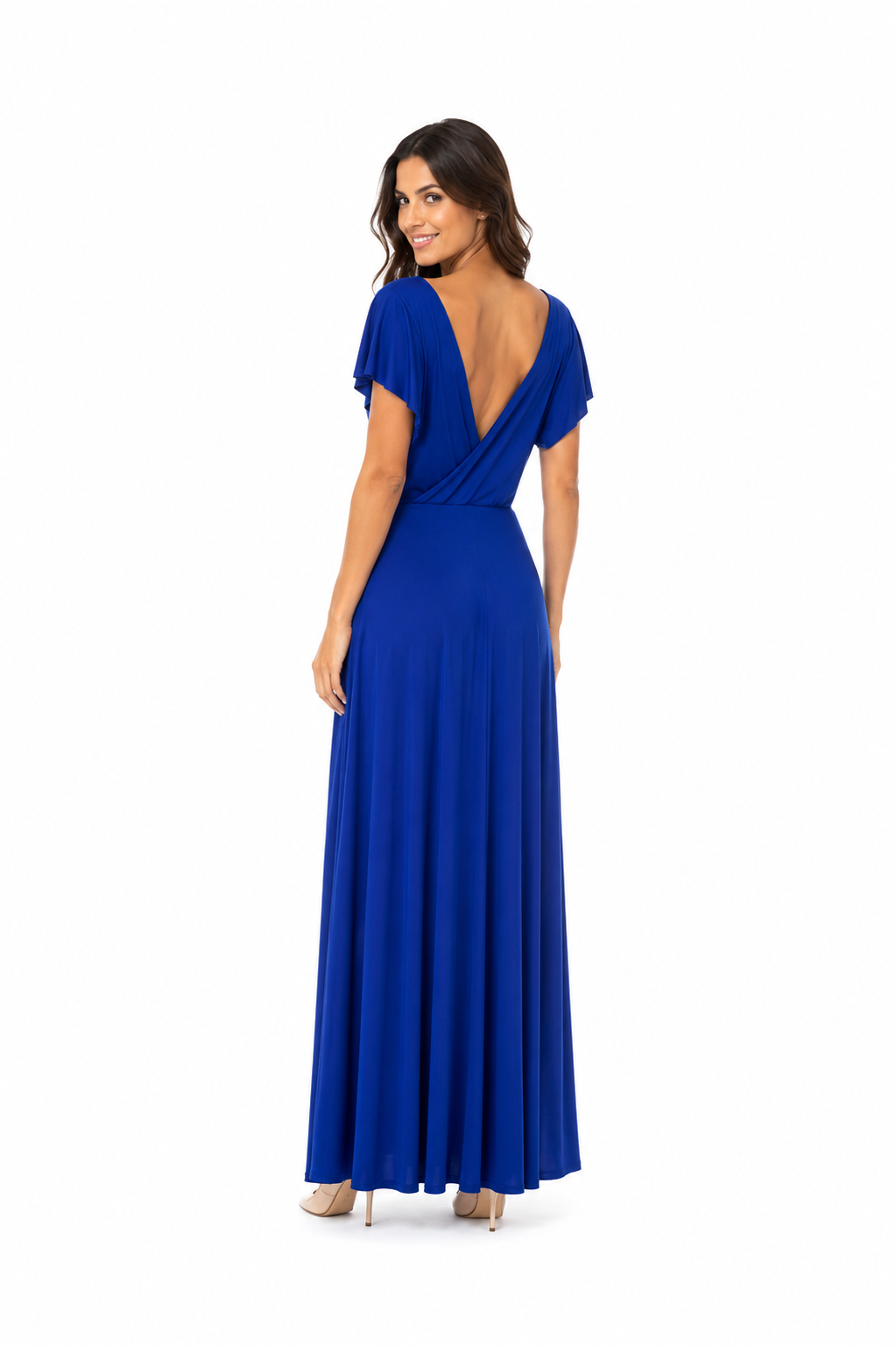 Arriendo de vestido largo con mangas azul rey