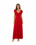 Arriendo de vestido largo de lycra rojo con vuelos elasticado