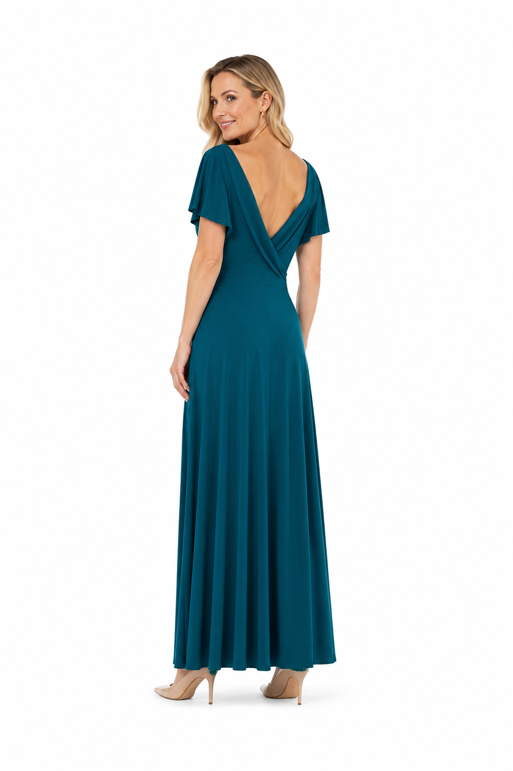 Arriendo de vestido largo de lycra petroleo claro