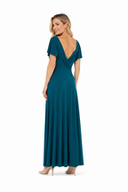 Arriendo de vestido largo de lycra petroleo claro
