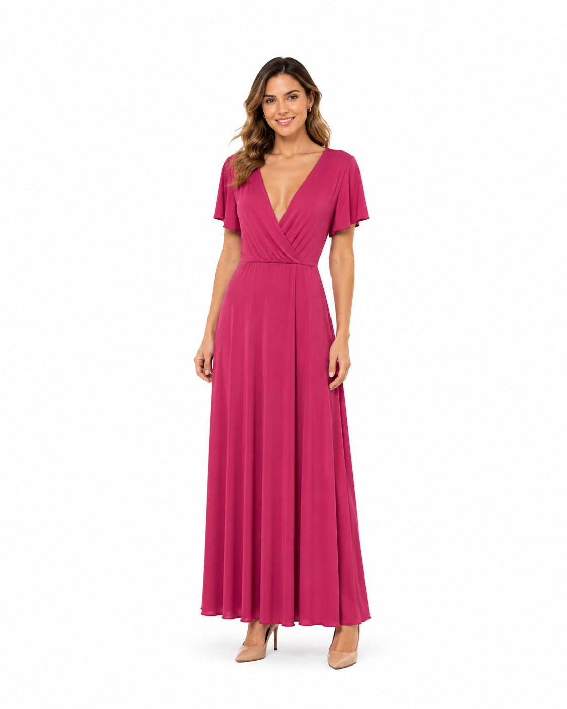 Arriendo de vestido largo de lycra rosado oscuro