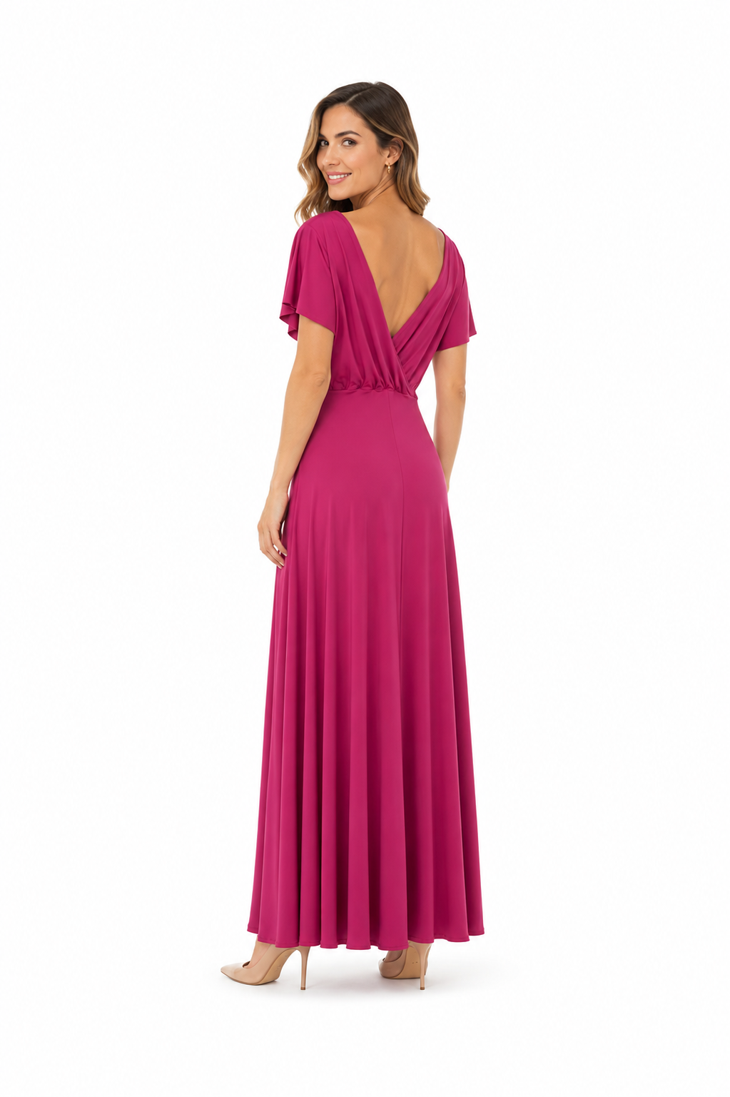 Arriendo de vestido largo de lycra rosado oscuro