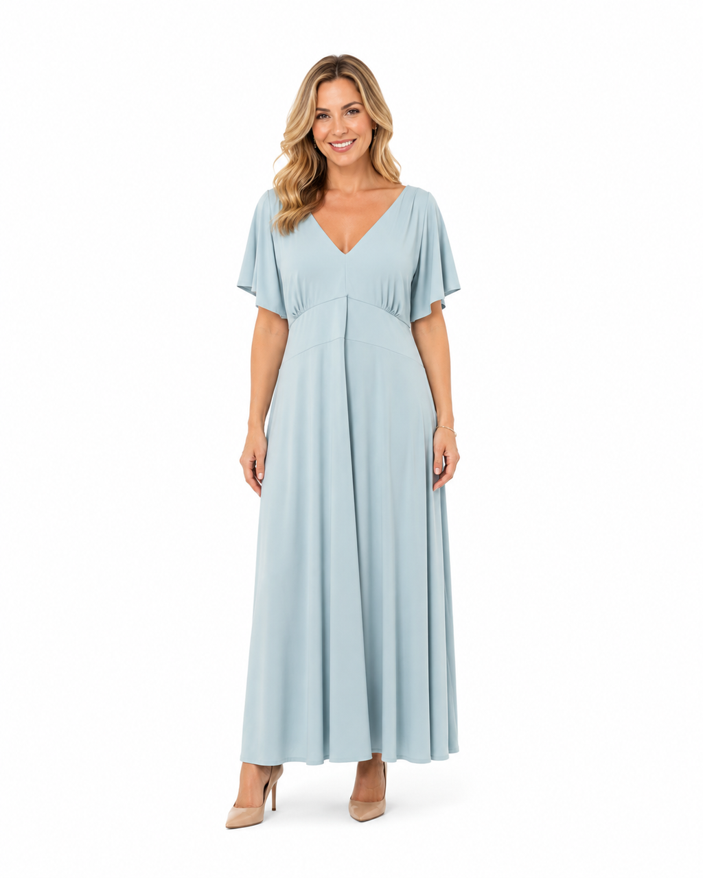 Arriendo de vestido largo celeste lycra elasticado