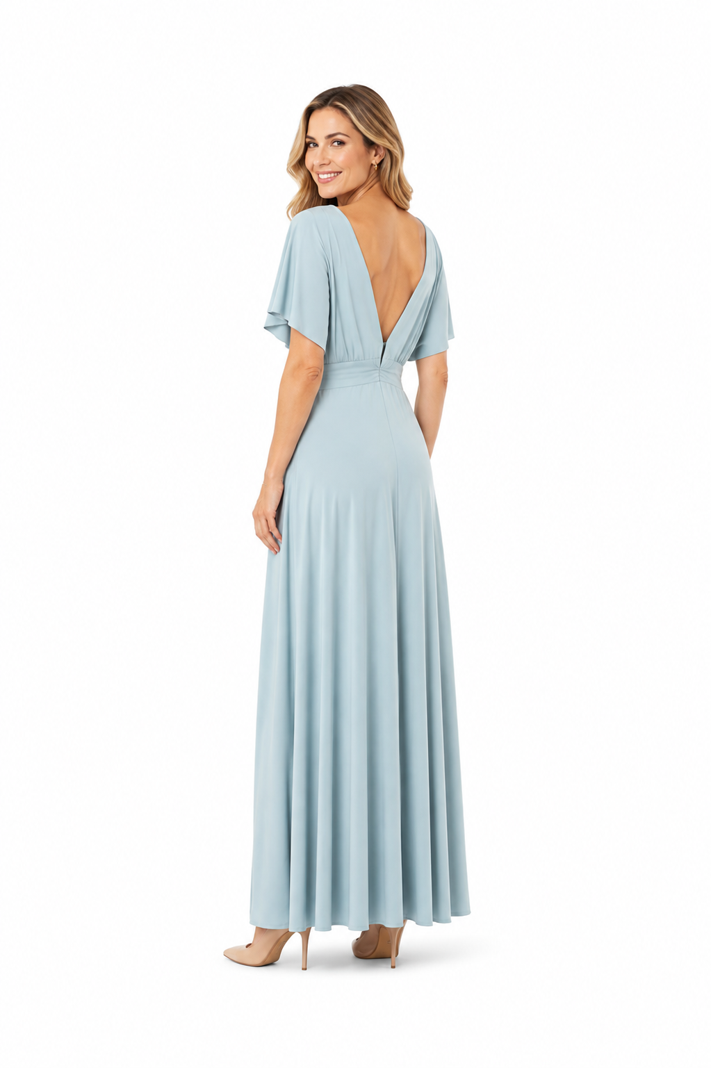 Arriendo de vestido largo celeste lycra elasticado