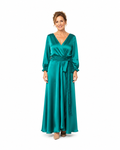 Arriendo de vestido largo con mangas y amarre en cintura de seda