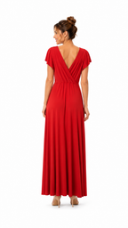 Arriendo de vestido largo rojo italiano de lycra con mangas
