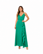 Arriendo de Vestido largo verde marca minuet escote en V, con vuelos al costado