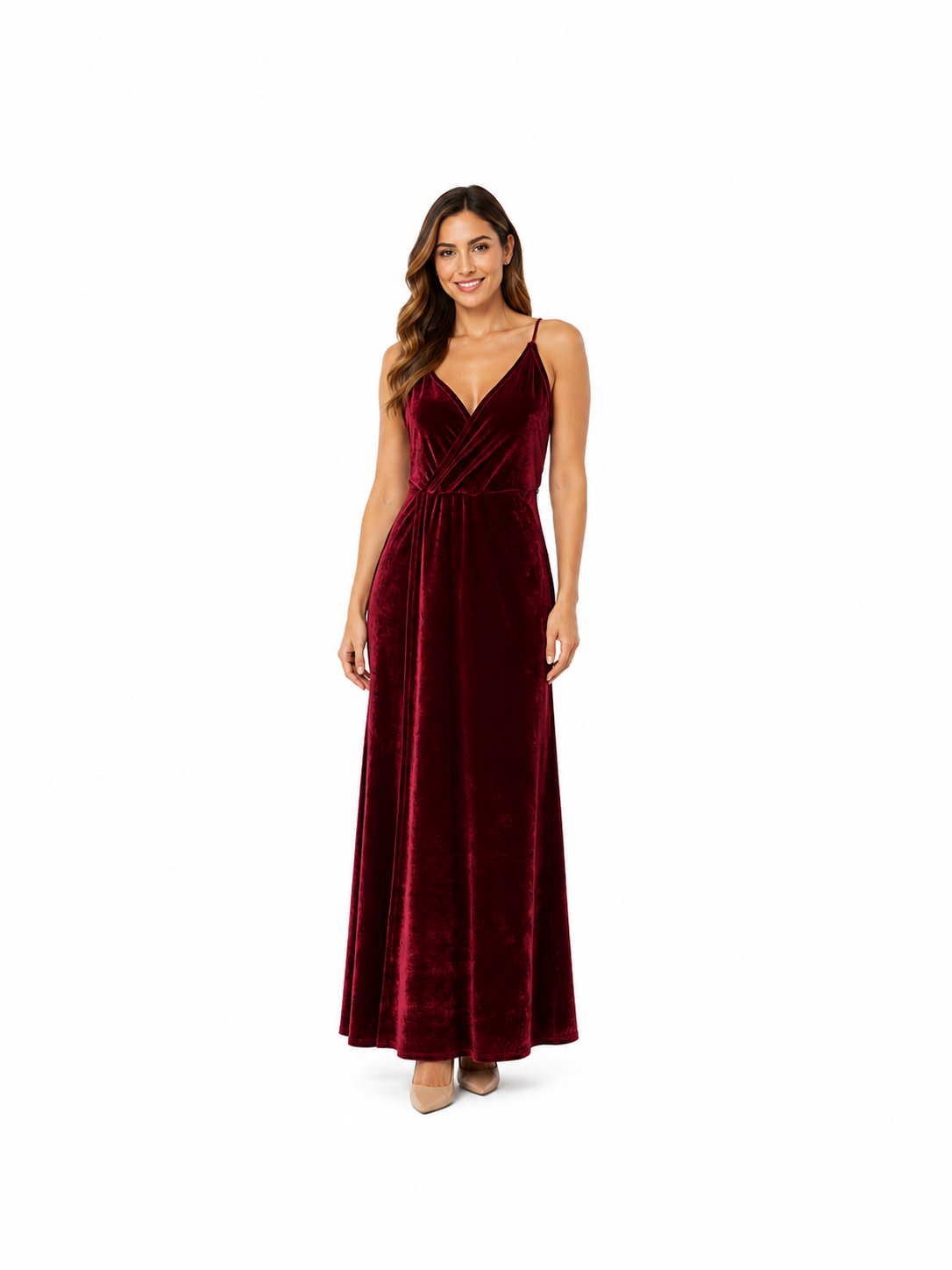 Arriendo de Vestido largo plush burdeo escote en V dos tiras