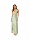 Arriendo de Vestido largo verde musgo claro y oscuro escote en V con amarres en hombros