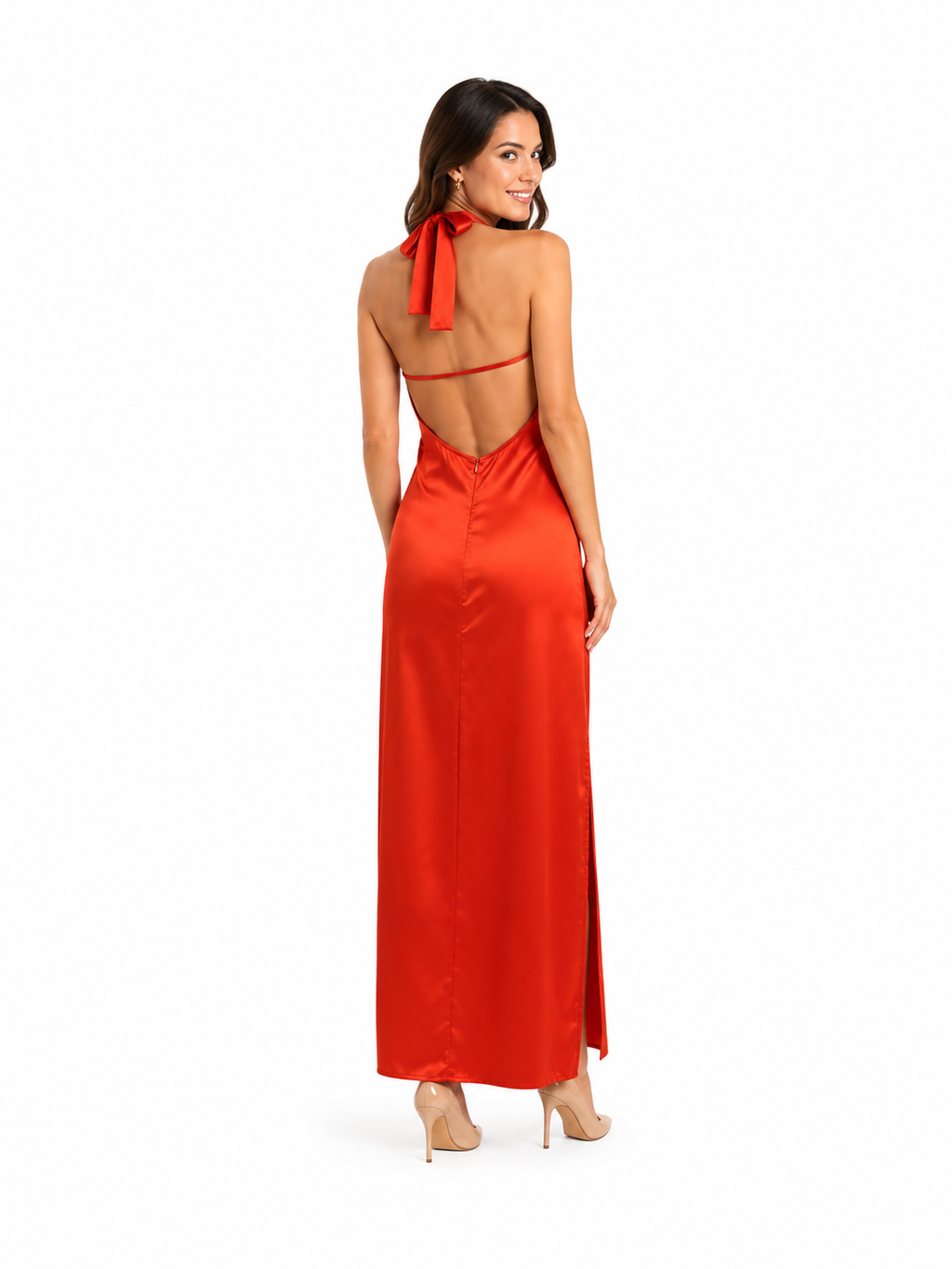 Arriendo de Vestido color rojo largo un hombro tira cruzada espalda y tajo a un lado