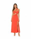 Arriendo de Vestido largo de lycra salmon asimétrico con cortes