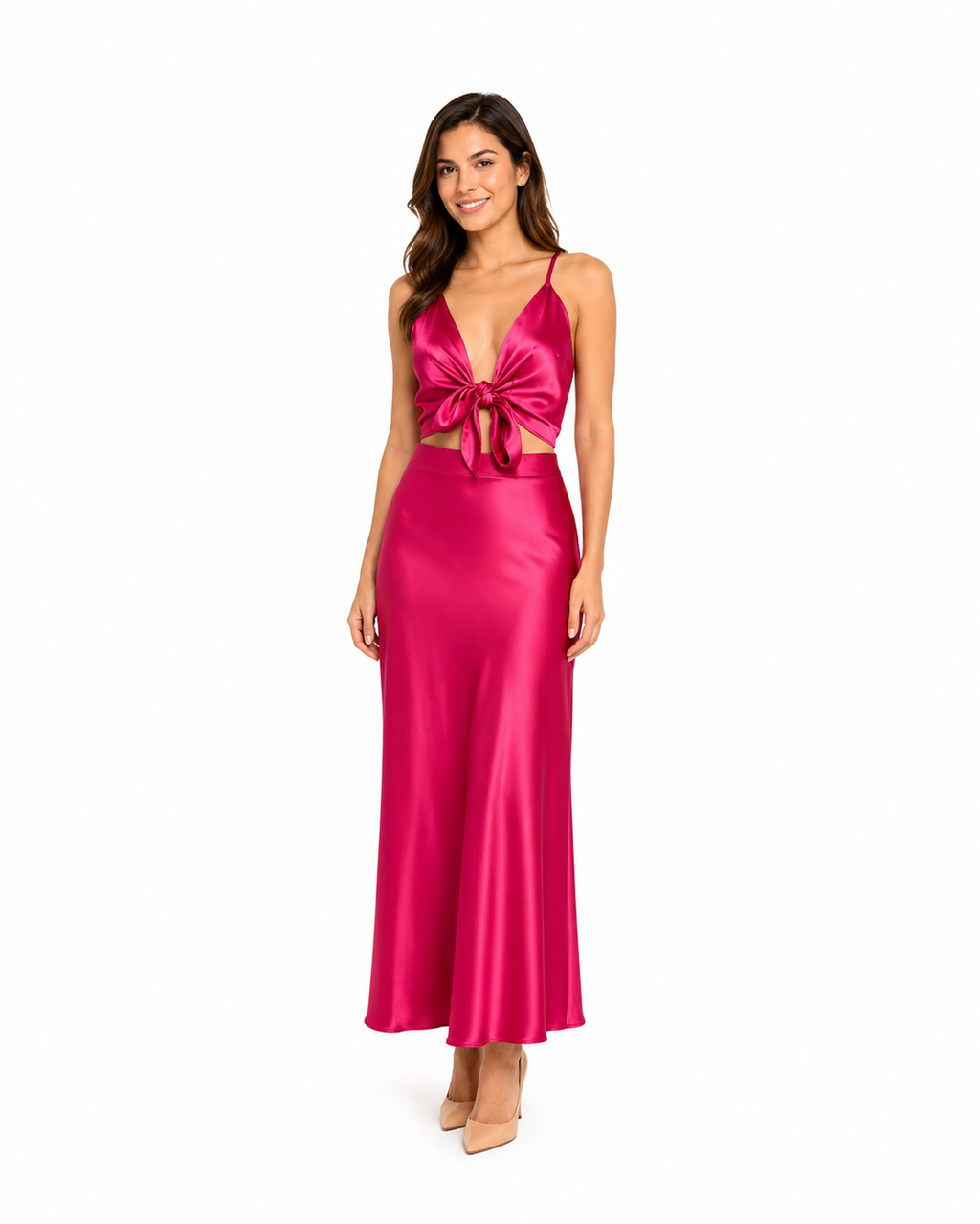 Arriendo de conjunto fucsia de seda