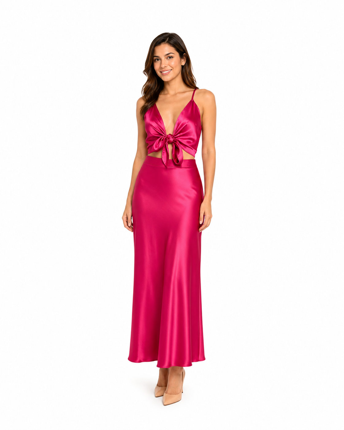 Arriendo de conjunto fucsia de seda