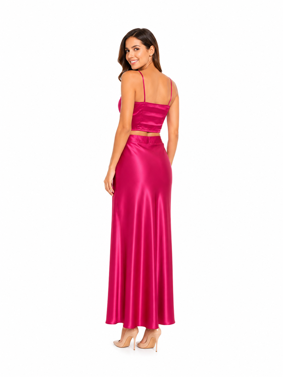 Arriendo de conjunto fucsia de seda