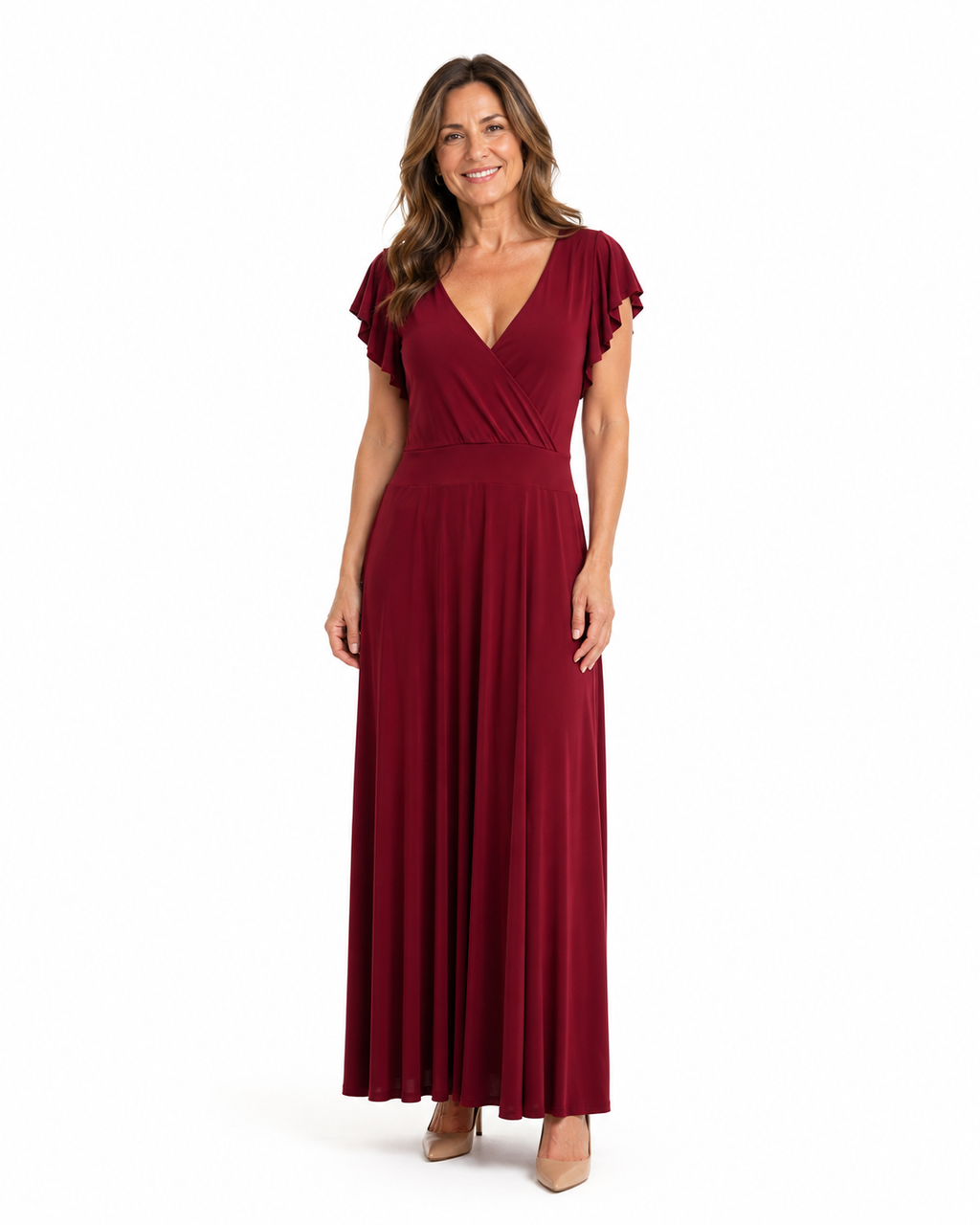 Arriendo de vestido largo de lycra rojo italiano escote y espalda en V